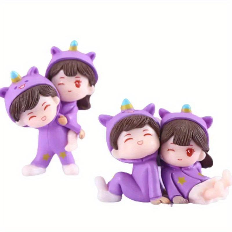 Cute Car Decoration Ornaments Creative Cartoon Purple Pajamas Couple Auto Center Console Car Interior Accessories