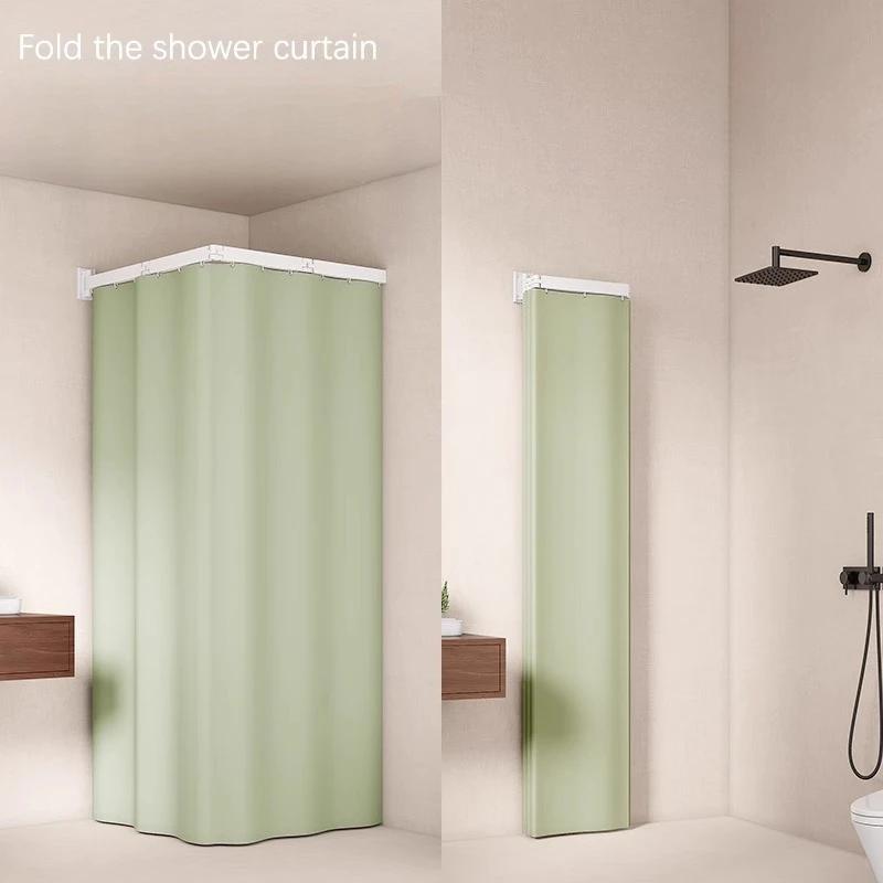 L Shape Folding Shower Curtain Suction Cup No Drilling Bathroom Dry And Wet Separation Waterproof Toilet Corner Shower Partition