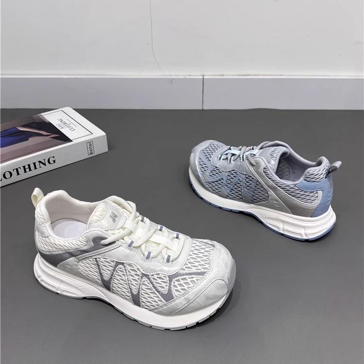 Leather Platform Sneakers Women's 2025 Summer New Mesh Breathable and Lightweight Outdoor Mountaineering Running Dad Shoes