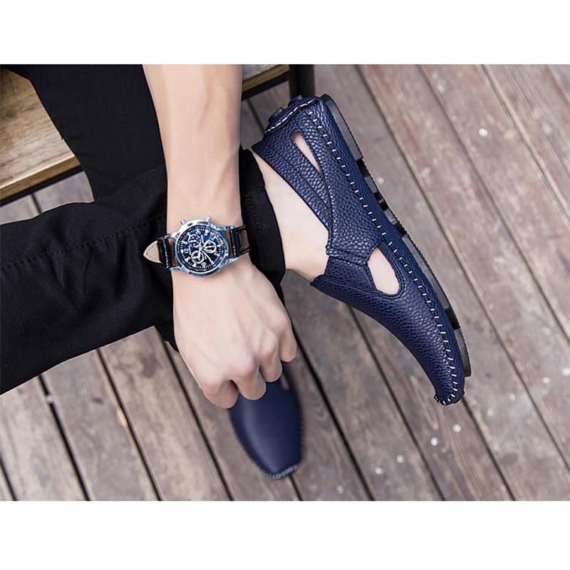 Fashion 2025 Summer Shoes Mens Sandals Soft Non-slip Flat Brand Male Footwear Black Blue White Plus Size 45 D462