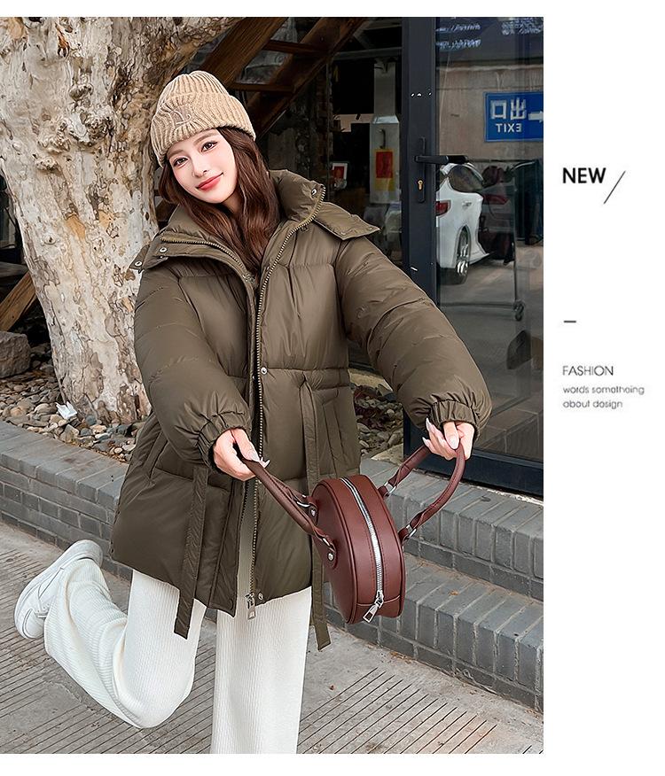 Women’s Short Hooded Windproof Thicken Warm Winter Jacket With Belt