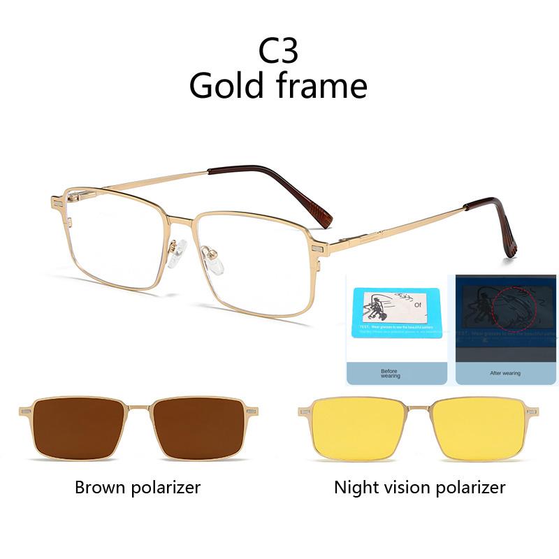 Sunglasses Small Square Stainless Steel Eyeglass Frame Polarizced Clips Magnetic On Glasses Optical Magnet Eyeglasses 3 IN 1