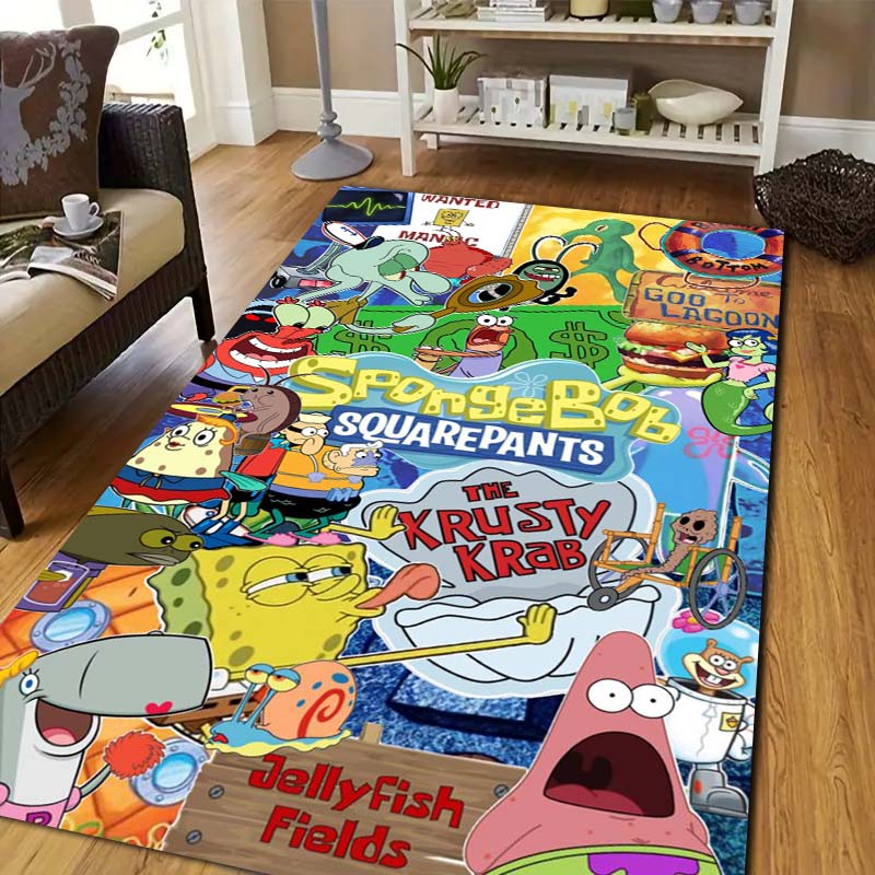 Sponge‑Bob Cartoon Print Area Rug Non‑Slip Floor Mat Soft Carpet For Kids Bedroom Living Room Sofa Indoor Decor Birthday Gift