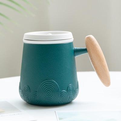 Ceramic Tea Infuser Mug with Filter and Wooden Handle