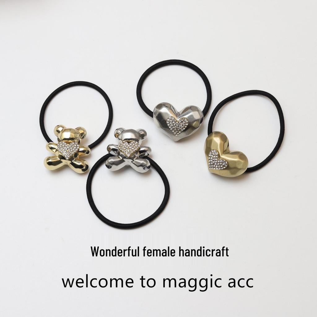 Korean & Japanese-Style Heart Bear Hair Tie: Trendy, Versatile, Textured Elastic Band for Ponytails - Women's Hair Accessory