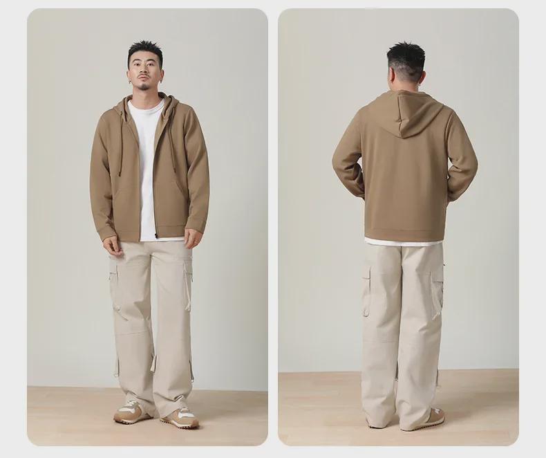 Men's 300g Antibacterial Zipper Hoodie - Simple, Casual, Solid Color, Lightweight Cardigan for Spring & Autumn