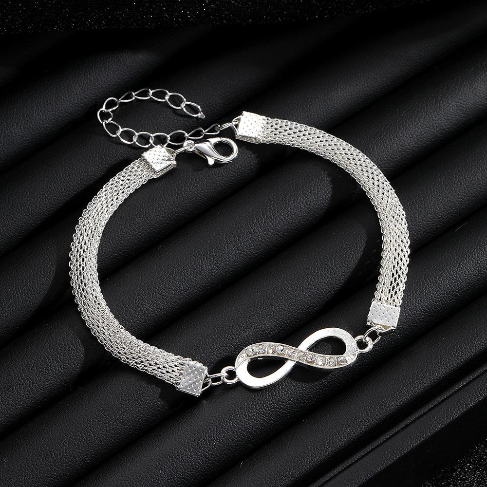 Infinite 8-character Bracelet Heart-shaped Opening Bracelet Diamond-studded Infinity Symbol Alloy 3-piece Set For Women