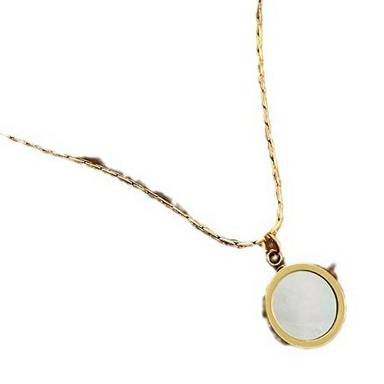 18K Gold Titanium Steel Necklace with White Mother-of-Pearl Pendant - Trendy, Minimalist French Design