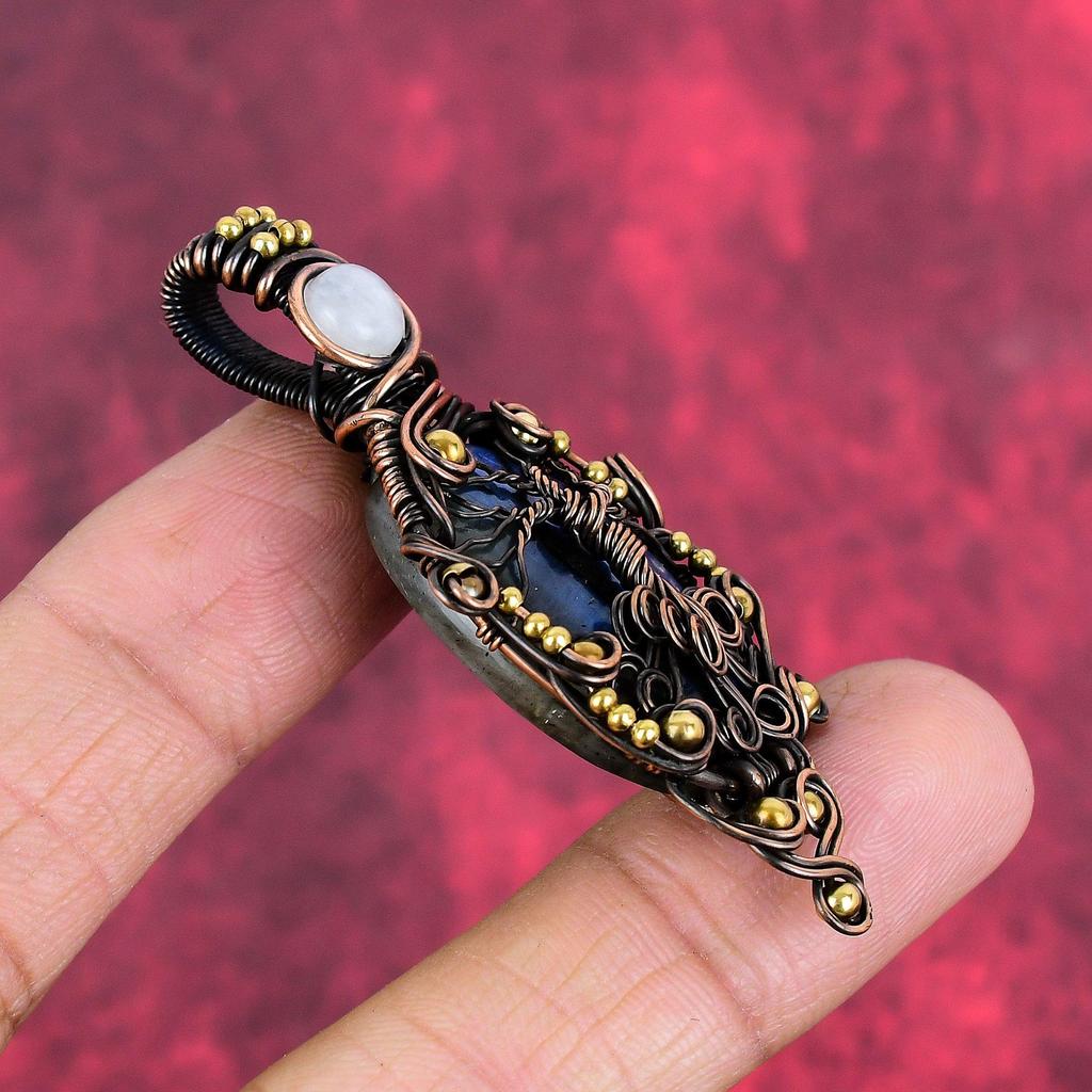 Tree of Life Labradorite Pendant Copper Wire Wrapped Pendant Handmade Pendant Rainbow Moonstone Pendant Gift for Her Gemstone Copper Jewelry
