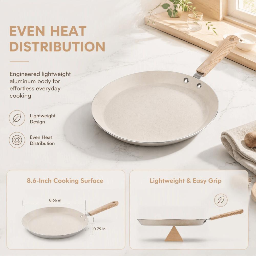 Non Stick Frying Pan Beige Flat Bottomed Cooking Pot Practical Flat Bottomed Pan Kitchen Cooking