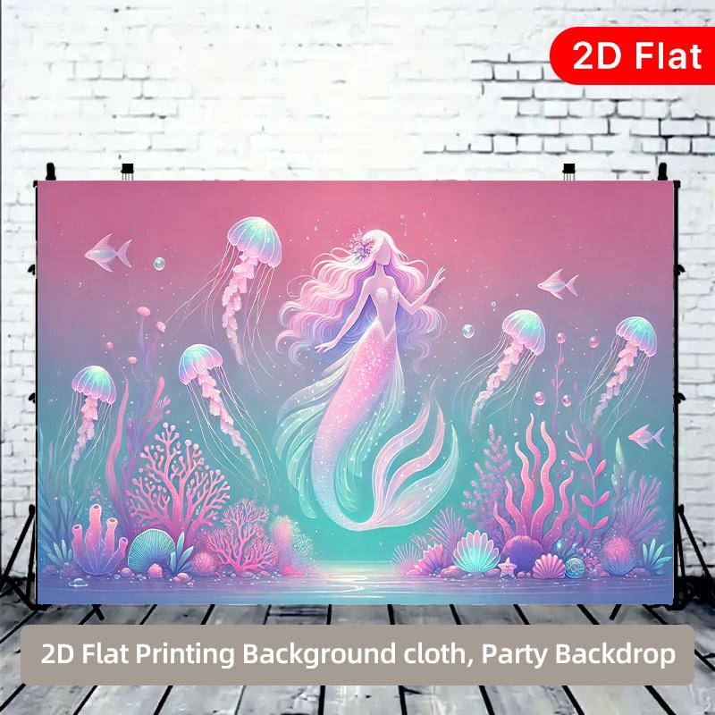 2D Plane, Beautiful Dream Mermaid Background Cloth, Indoor and Outdoor Party, Suitable for Room Decoration, Polyester
