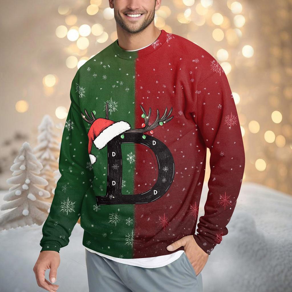 Men's Casual Fashion Comfortable Christmas Printed Round Neck Pullover Sweatshirt Sweatshirt