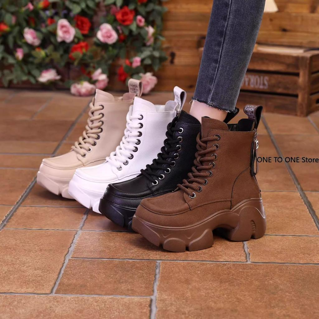Women's Shoes on Sale High Quality Lace Up Women Boots Winter Round Toe Mixed Colors Short Barrel Platform Increase Height Boots