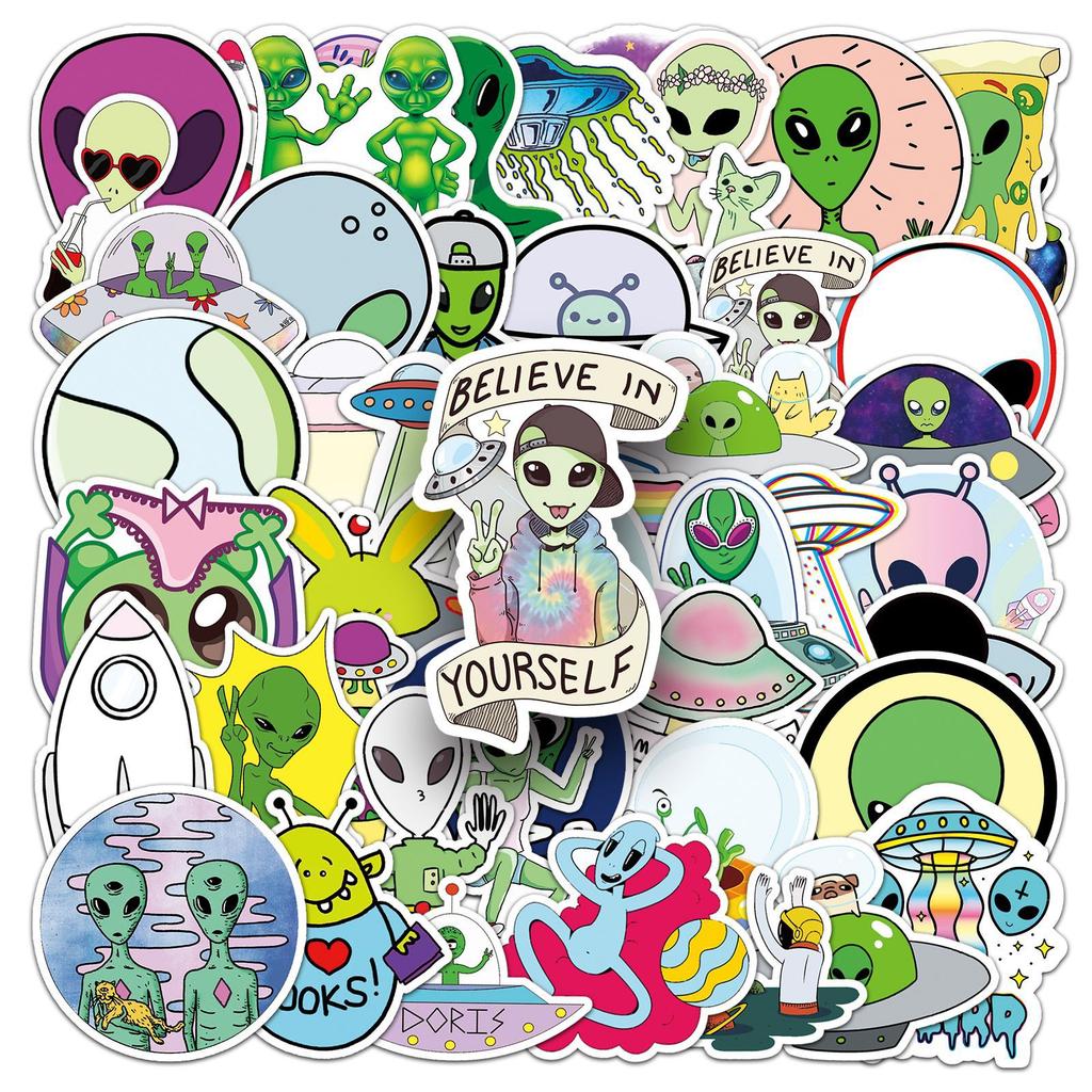 50 Alien Doodle Persönlichkeit Cartoon UFO Dekorative Skateboard Wasserbecher PVC Koffer Aufkleber