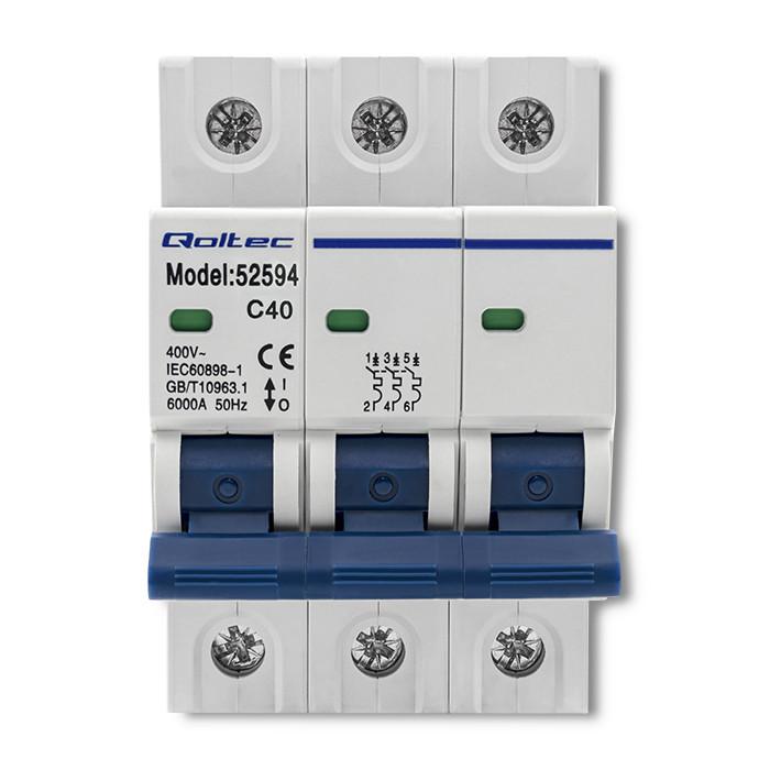 Qoltec Wyłącznik nadprądowy C40 | Bezpiecznik | AC| 40A | 3P