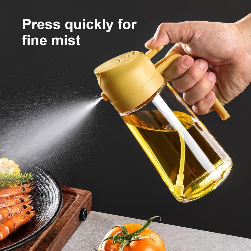 Dispenser Bottle for Kitchen 2 in 1 Olive Oil Dispenser and Oil Sprayer - 470ml Olive Oil Bottle - Oil Sprayer  Cooking Kitchen Salad, Barbecue Black
