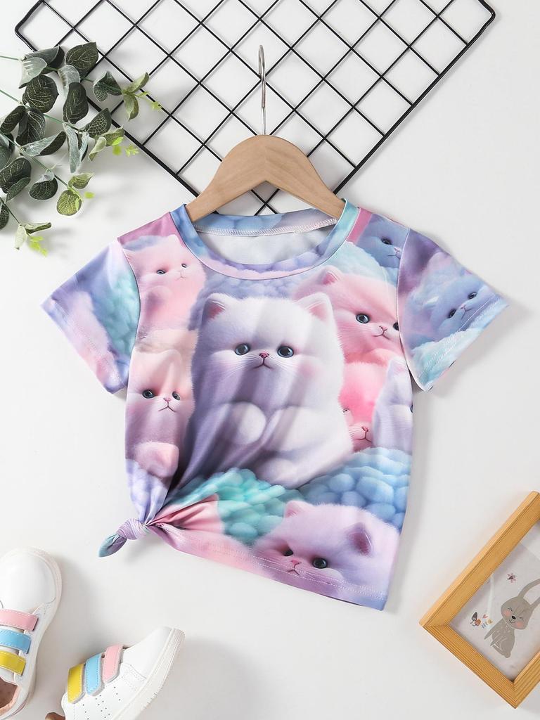 Summer Girls' Casual Cute Animal Print Short Sleeve T-shirt