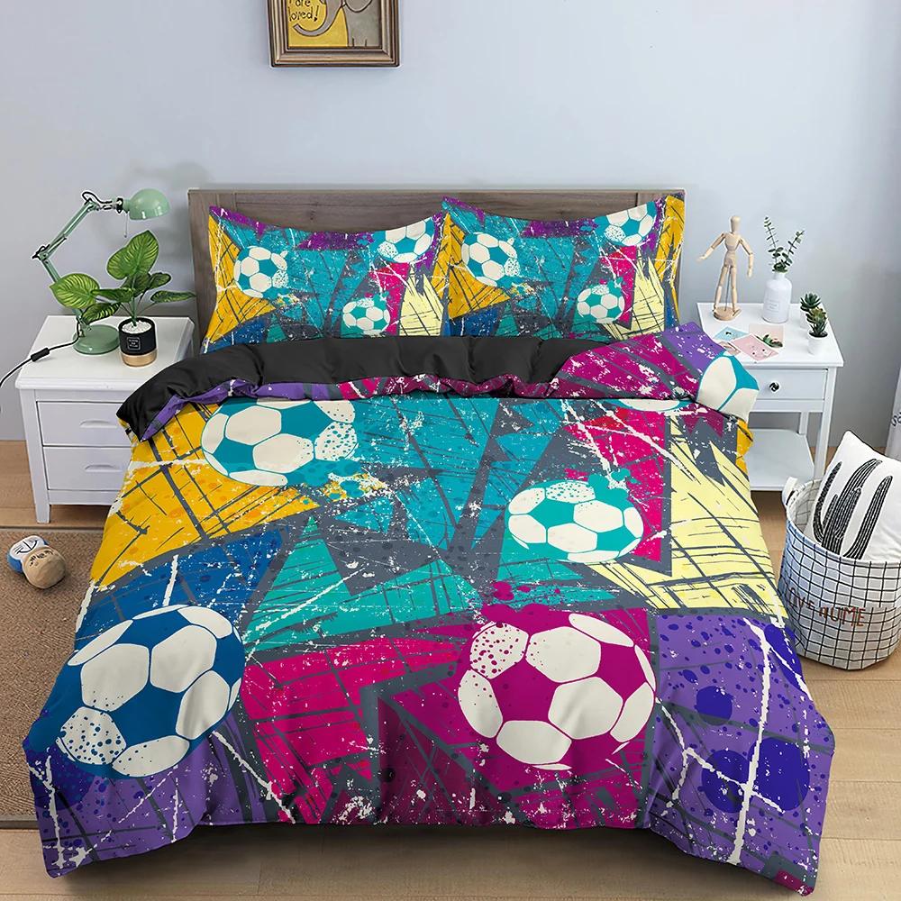 3D Football Print Duvet Cover Queen/King Size Soccer Sport Bedding Set For Boy Kids Gifts Ball Game Theme Quilt Cover Pillowcase