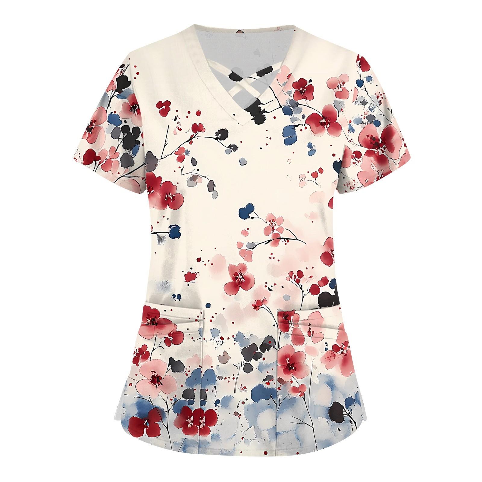 

Женский топ с коротким рукавом и V-образным вырезом, принтом и карманом Dry-nurse XXXL красный