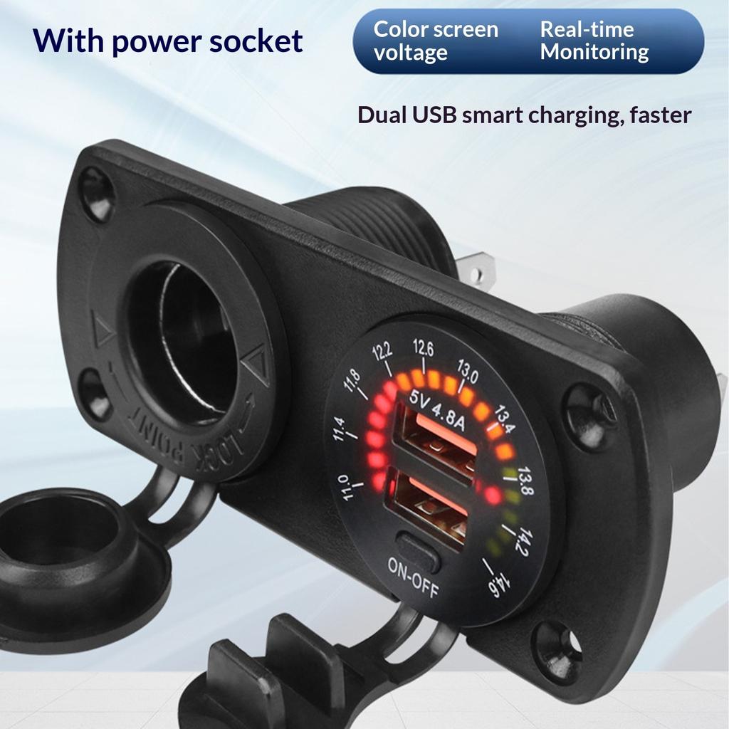 Waterproof Double USB A 4.8A Charging Panel for Vehicles and Boats with Real Time Voltage Display and Safety Functions