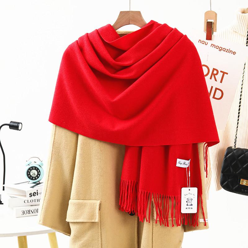 Wool Cashmere Feel Scarf Autumn and Winter Versatile Solid Color Scarf Women's Winter High End Imitation Cashmere Scarf