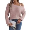 Damesweatshirt Høst/Vinter Casual Metallspenne Lappverk Off-Shoulder Klokkeermer Pullover Strikk Damer Strikket Topp