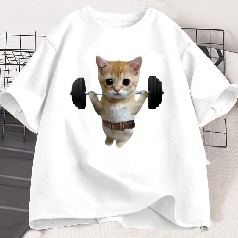 Funny Gym Sam Sulek Cat Tshirt for Unisex Women Cute Printed Tshirt Male Oversized Short Sleeve Cat Lover Tees Oversized Clothes