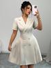 Autumn women's new skirt solid color short-sleeved waist double-breasted dress