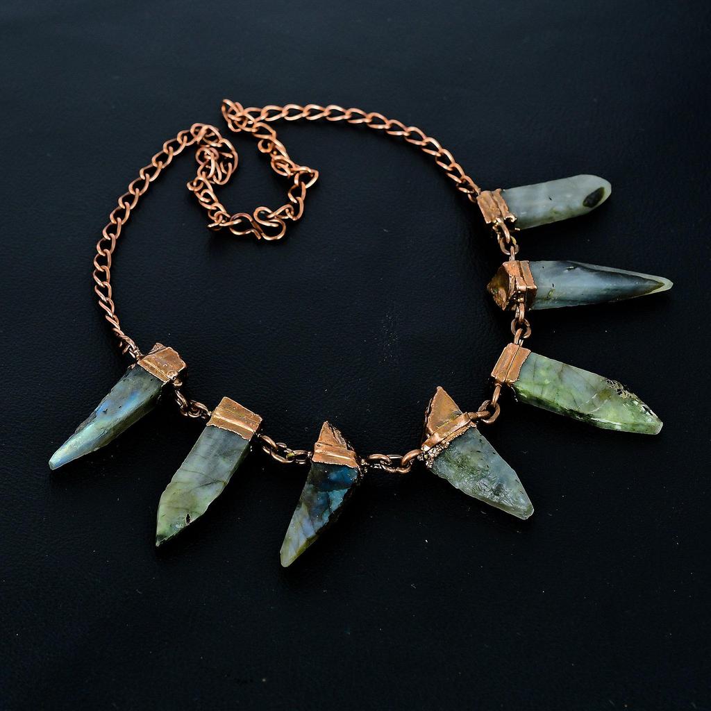 Labradorite Handmade Gemstone Necklace, Copper Electroformed Necklace Antique Jewelry, For Engagement Gift