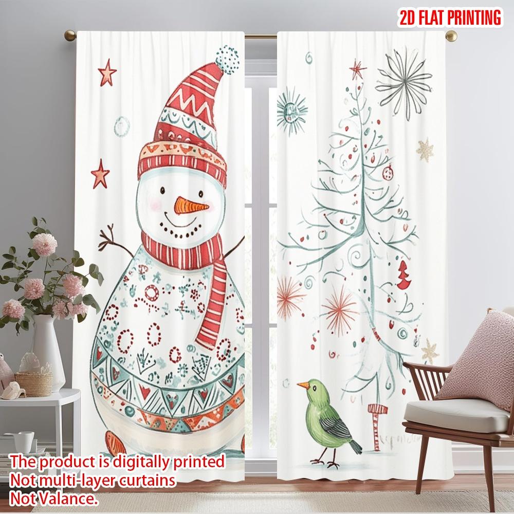 

2pcs 2D plane printing Minimalist Curtains Christmas Tree Snowman Winter Holiday (3) Versatile Polyester Fabric (without rod) 100*130 HOOK 1pcs