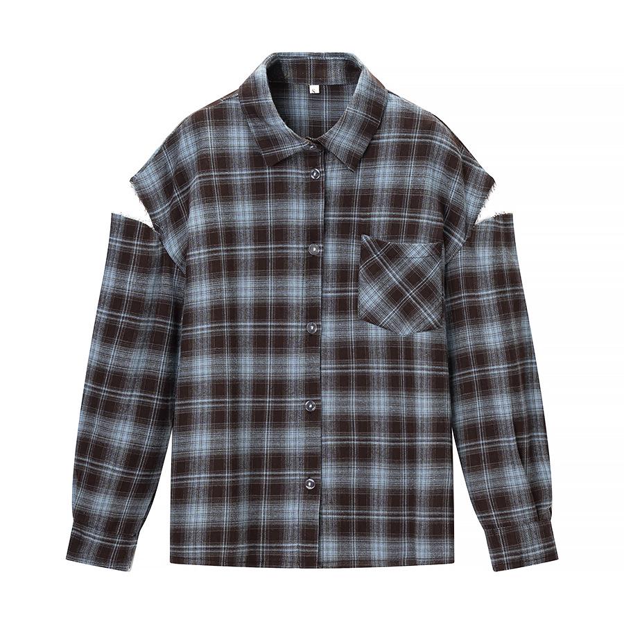 

Модная женская клетчатая рубашка-топ 2025 – Стильная французская одежда для поездок на работу Small как