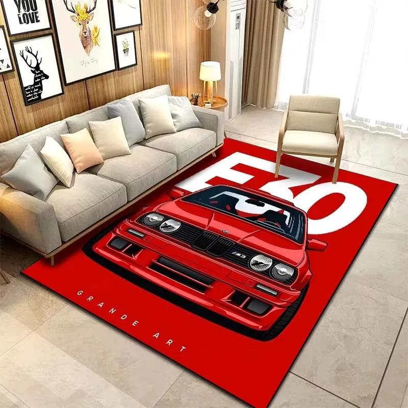 Classic Car Design Area Rug Vintage Style Carpet for Living Room and Bedroom Non-Slip Creative Floor Mat Home Decor Washable