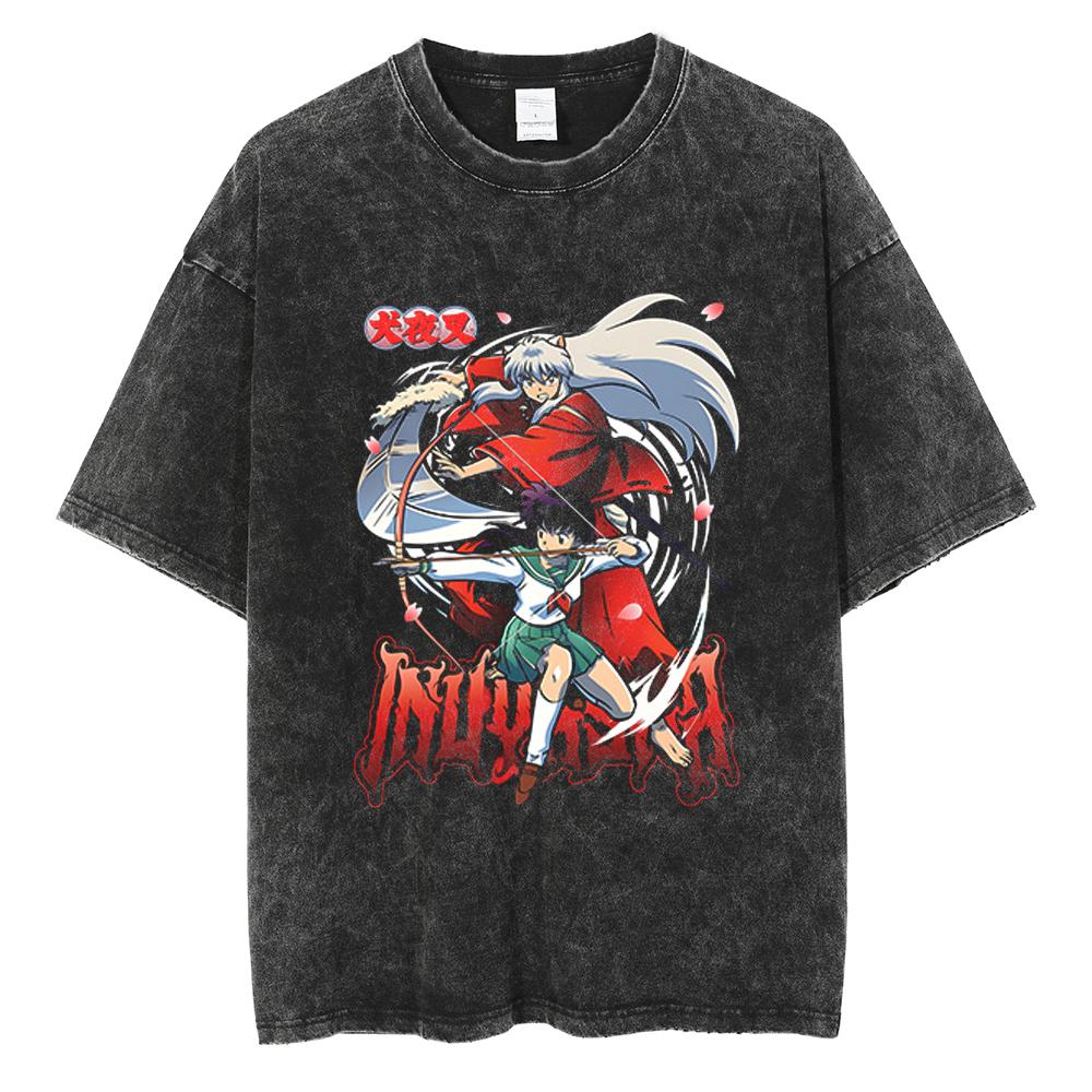 Anime Inuyasha Sesshoumaru Cool Printed Tshirt Unisex Women Cotton Tshirts Unisexga Washed T Shirt Harajuku Unisex Oversized Tops