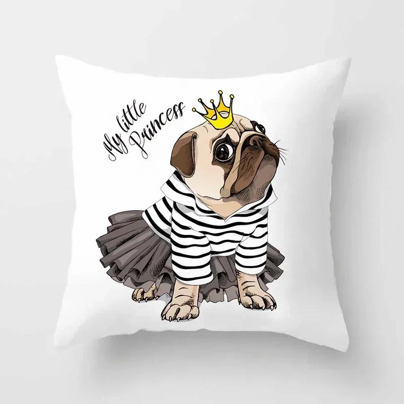Cute Pug Bulldog Sofa Decorative Cushion Covers Pillowcase For Living Room Personalized Polyester Pillow Case 45*45 Home Decor