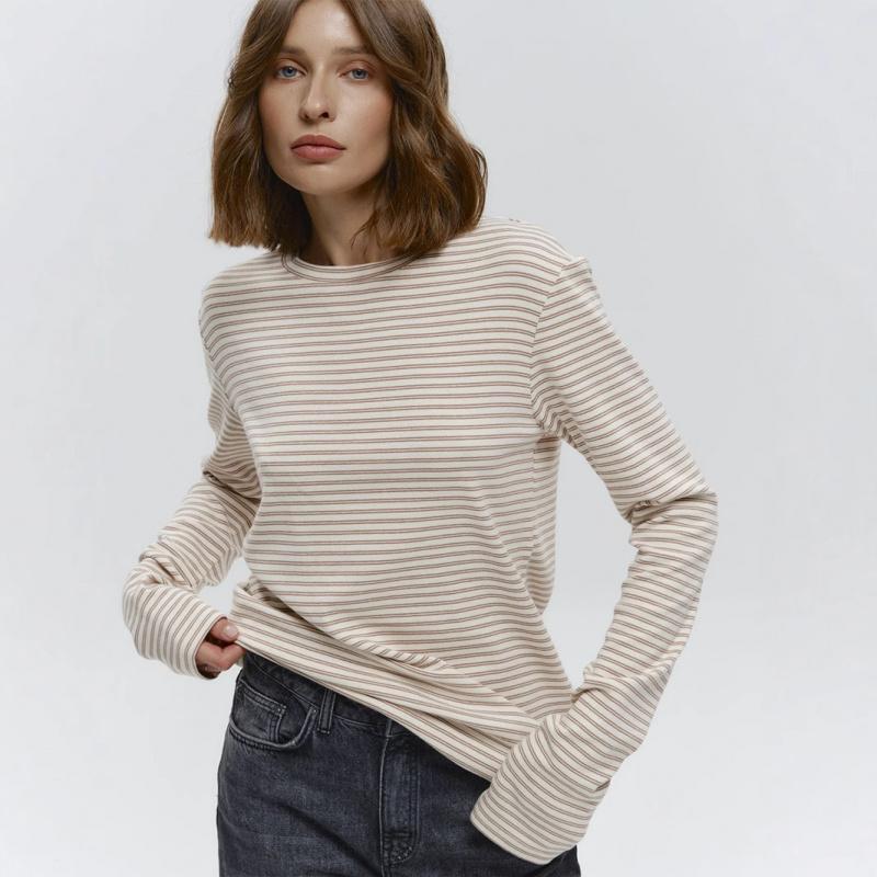 New Striped Long-sleeve 2026 Commuter Slim-fit Round-neck Base Shirt for Women, Casual T-shirt