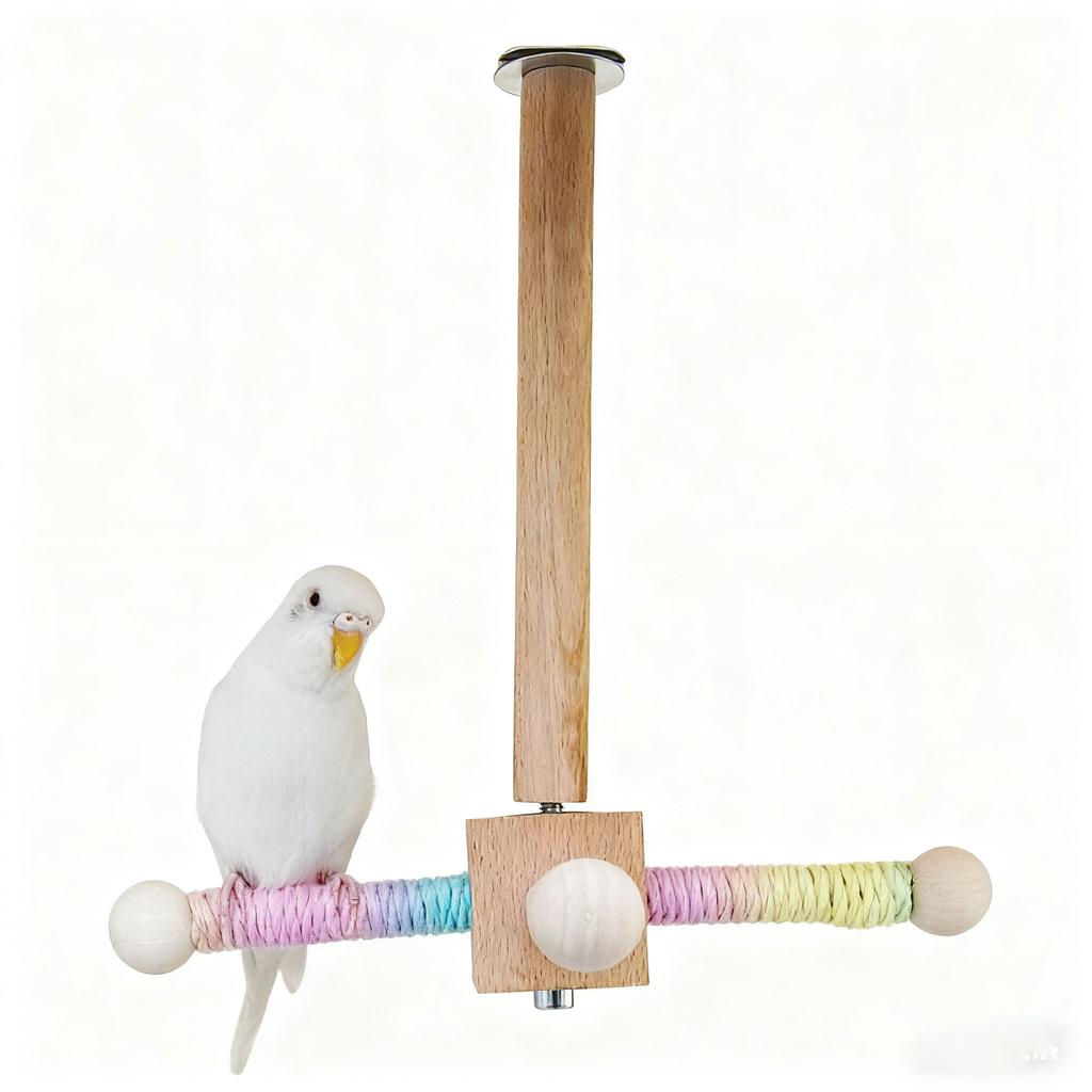 Hanging Colorful Wooden Durable Climbing Toy Stand for Birds-Rotatable Perch for Parrots All Seasons Bird Supplies