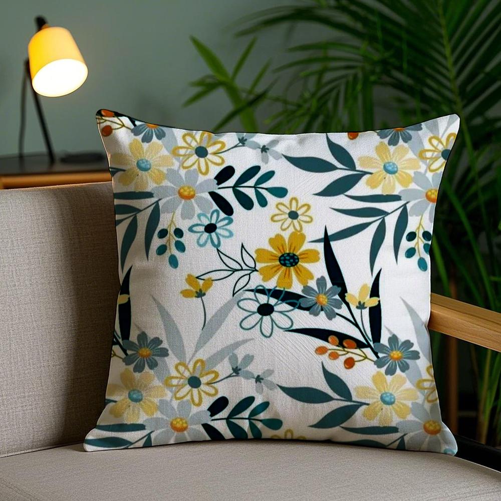 Fresh Floral Pattern Cushion Cover Plush Fabric Soft Double-Sided Printed Invisible Zipper Sofa Pillow Case Home Decor