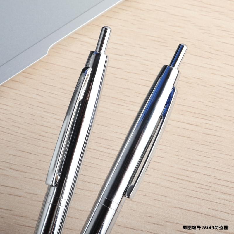 Metal Ballpoint Pen Stainless Steel Push Style 0.7mm Blue Black Ink School Stationery Supplies Color Silver Gold Pens