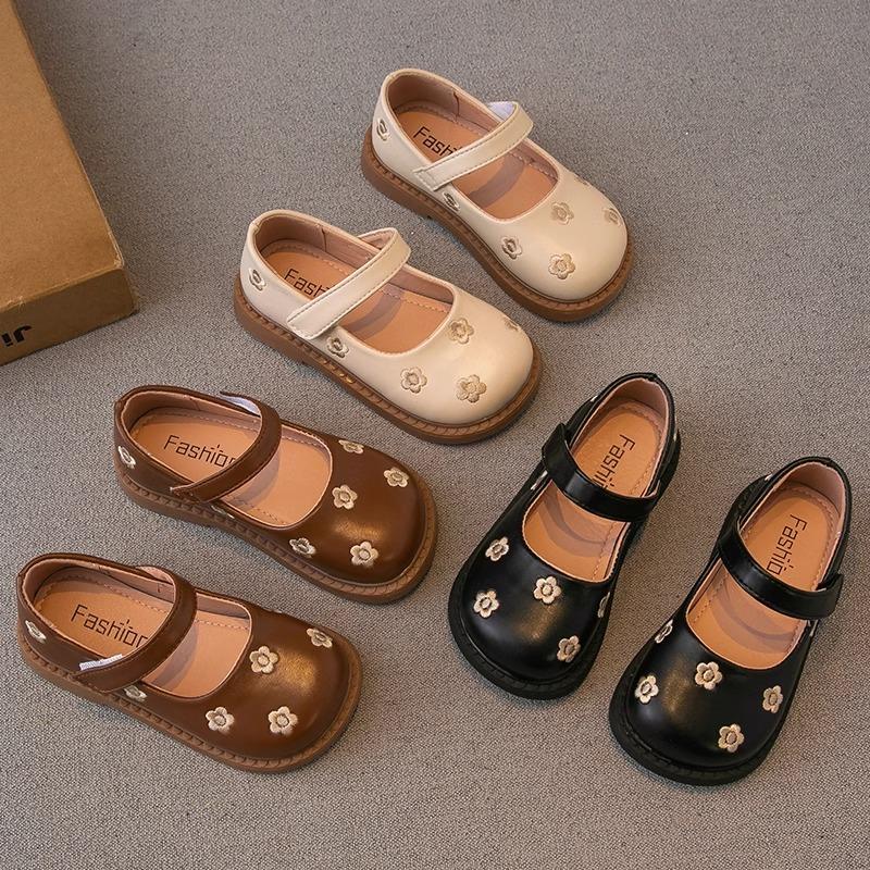 

Кожаная обувь для девочек, весна-осень 2024, новая детская обувь, туфли принцессы для маленьких девочек, туфли-бобы на мягкой подошве, детские одинарные туфли 23 чёрный