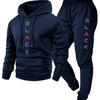 Men's Casual and Comfortable Set, Fashionable Letter Printed Hooded Sweatshirt and Casual Pants