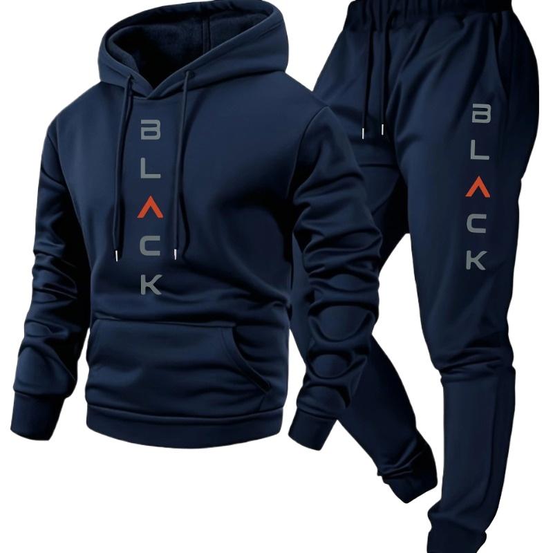 Men s Casual and Comfortable Set, Fashionable Letter Printed Hooded Sweatshirt and Casual Pants XS