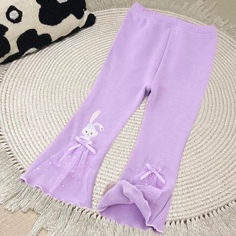 New Style Cartoon Bell Bottom Leggings for Girls - Elastic Long Pants for Spring & Autumn