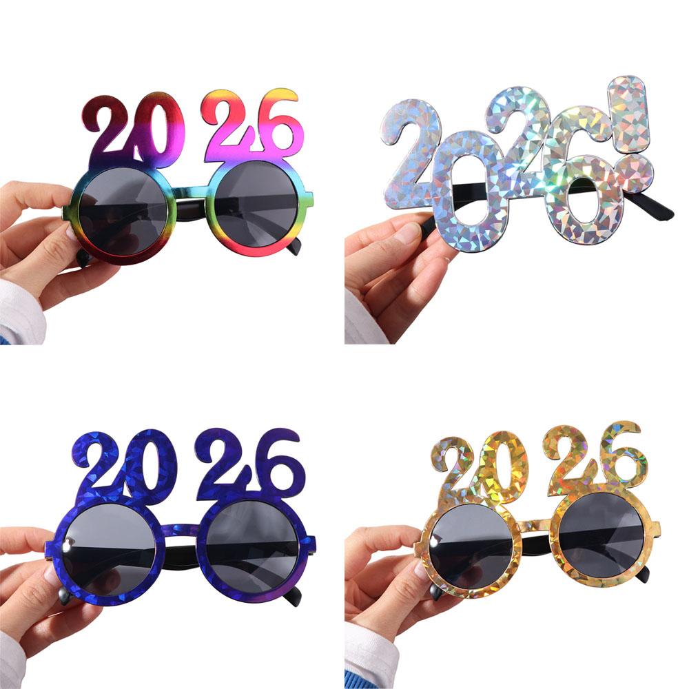 Shiny 2026 Happy New Year Glasses Cute New Year Decorative Sunglasses New Year Dress Up
