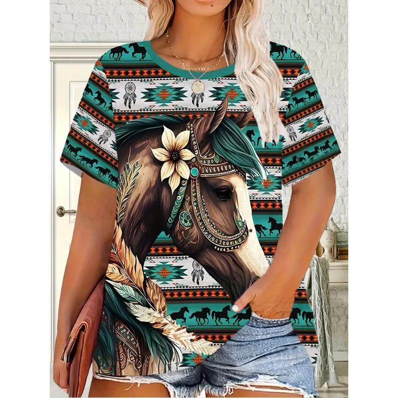 Fashion Women's Clothing High-end Round Neck Cool 3D Print Simple T-Shirts