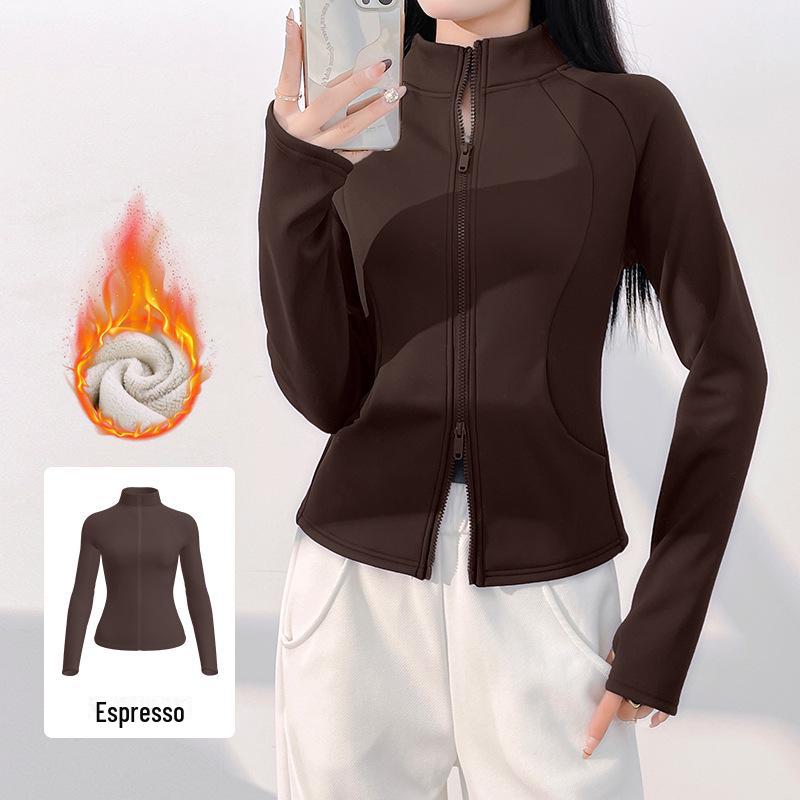 

Куртка Juyitang Peach Velvet Stand Collar – теплая, плотная, с карманами одежда для йоги на осень и зиму S