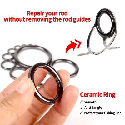 Fishing Rod Repair Kit Fishing Rod Guides Alconite Ring Set Ring Wear Resistant Ceramic Guide Ring Rod Eye Replacement Kit