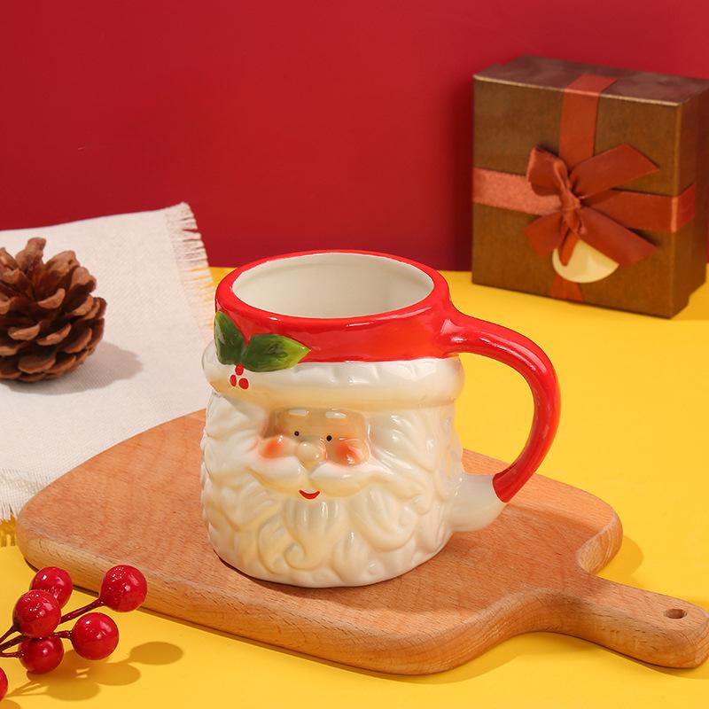 Hrnek na kávu Santa Claus s víčkem Roztomilý keramický vánoční pohár na vodu Jemný Domácí Kancelář Snídaně Ovesná kaše Mléčný hrnek Kreslený Dárek Nový