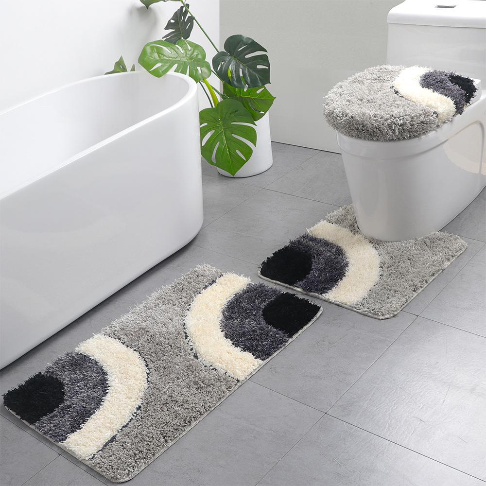 3 pezzi Tappetino da bagno per WC Griglia europea Stampa Tappeto per doccia Tappetino per porta Tappetino per la casa antiscivolo Copri coperchio Set di tappeti per pavimenti