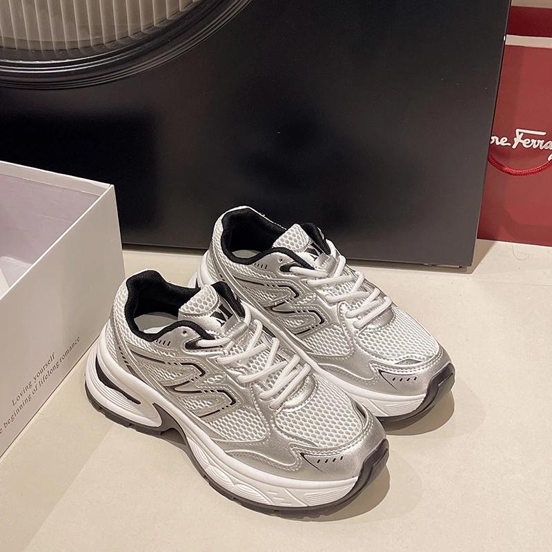 New Hot Selling Color Matching Fashion Casual Vulcanized Shoes Mesh Lace Up Breathable Low Top Women's Sports Shoes