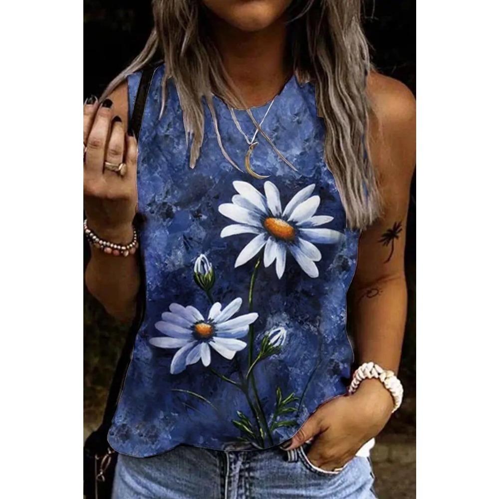 Letní Květina Vážka 3D Tisk Tílka Dámská Móda Streetwear Oversized O-Výstřih Vesta Bez Ramínek Bez Rukávů Dámské Tílko